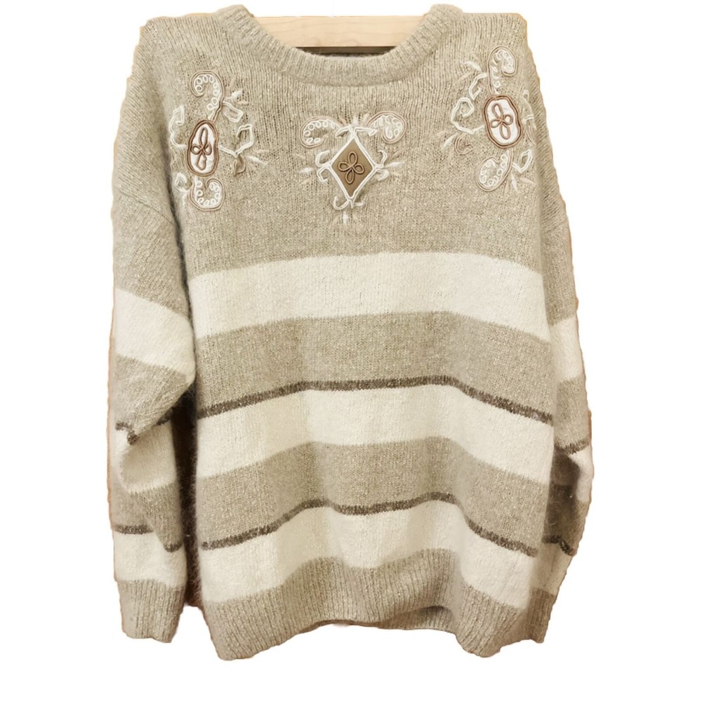 Santoria Silk Angora Rabbit Hair Lambswool Cream Women’s Lrg Embroidered Sweater